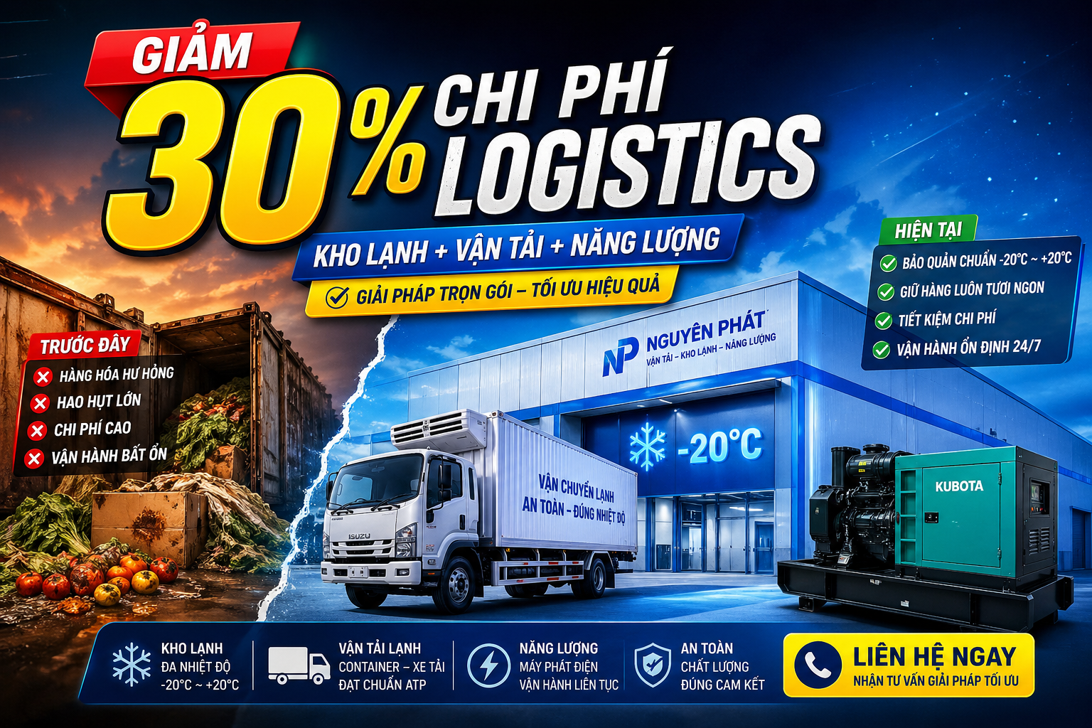 TỐI ƯU HÓA LOGISTICS: DỊCH VỤ THUÊ KHO LẠNH VÀ COMBO THIẾT BỊ NĂNG LƯỢNG TỪ NGUYÊN PHÁT